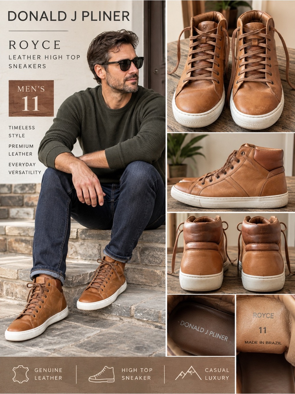 Donald J Pliner Royce Men's High-Top Sneakers in Tan Brown